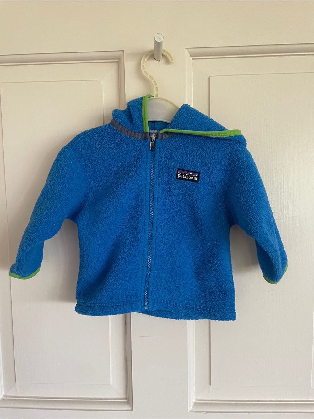 Patagonia Blue Fleece Hoodie with Lime Trim - 6M